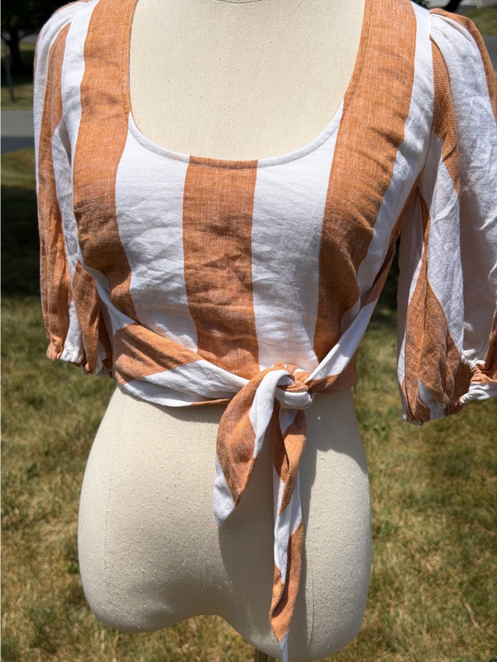 Amanda Uprichard Gloria Euro Summer Linen Blend Tie Front Crop Top Coastal Chic - Picture 11 of 14